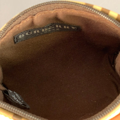 BURBERRY Beige Brown Plaid Cotton Acrylic Cosmetic Pouch