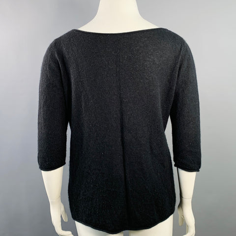 THE ROW Size L Black Cashmere Silk 3/4 Sleeves Scoop Neck Pullover