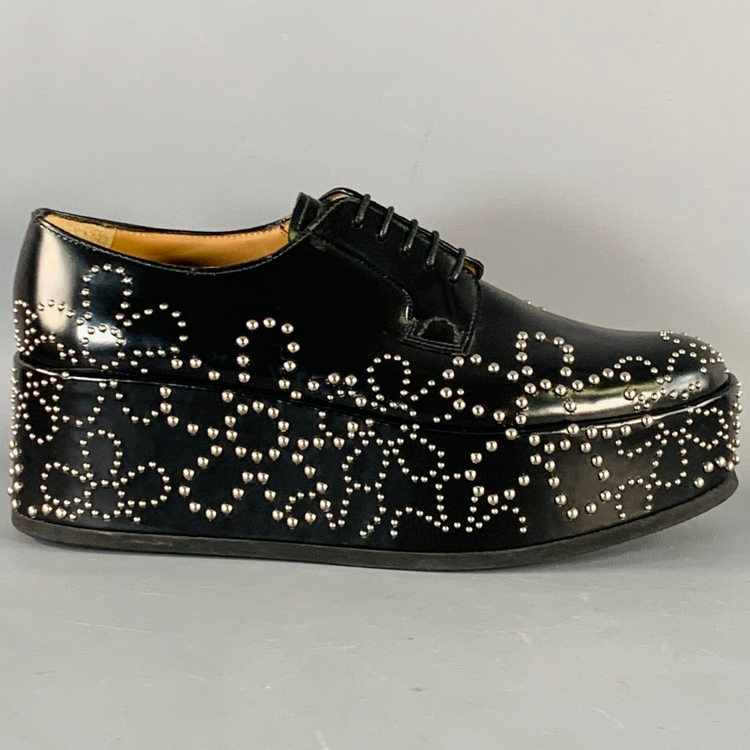 NOIR KEI NINOMIYA x CHURCH'S Size 8.5 Shannon 22 Black Floral Studded Platform Lace-up Shoes