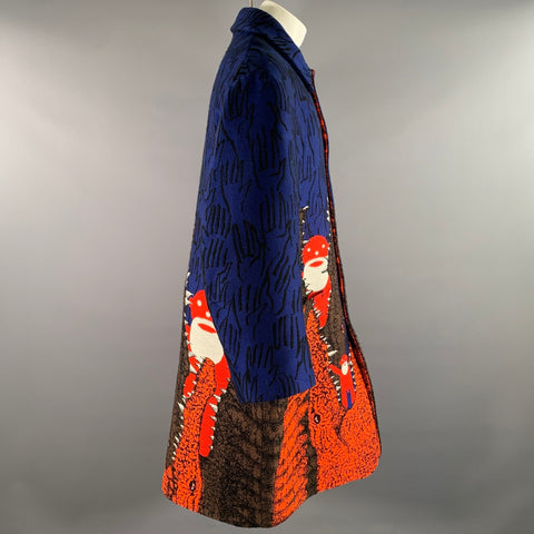 WALTER VAN BEIRENDONCK FW 2021 Size 40 Blue Orange Black Acrylic Blend Croc Embroidered Coat
