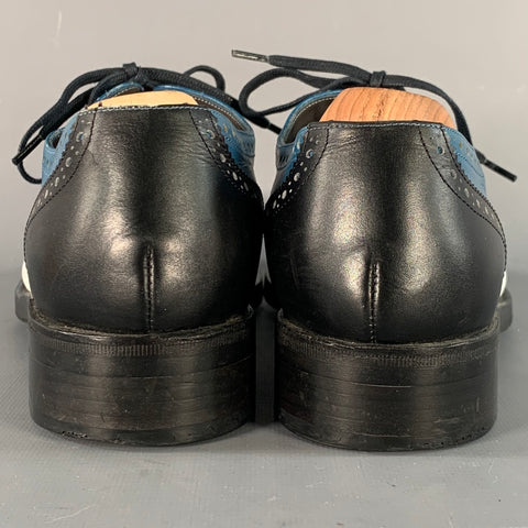 ROBERT CLERGERIE Size 9 Black White Blue Leather Perforated Spectator Lace-Up Shoes
