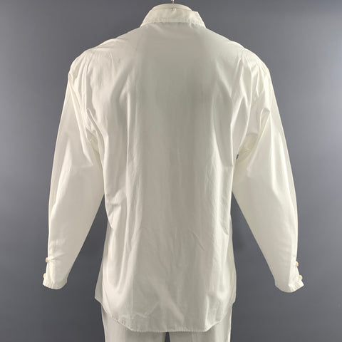 CLAUDE MONTANA Size L White Cream Cotton Pointed Collar Long Sleeve Shirt
