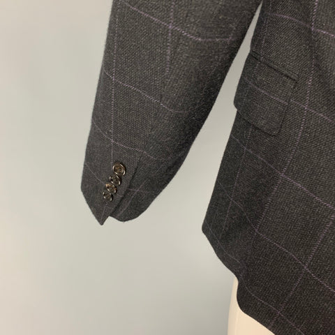 RALPH LAUREN Purple Label Size 44 Black Purple Window Pane Wool Notch Lapel Sport Coat