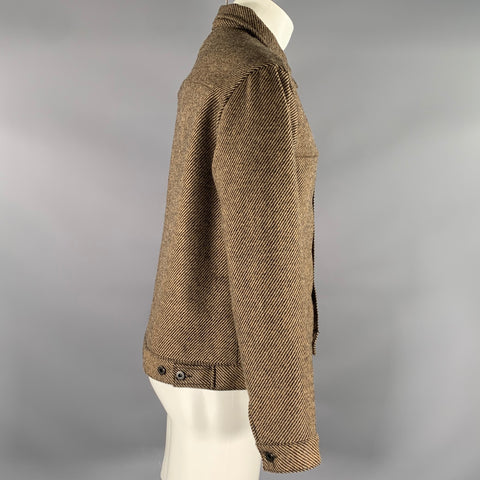 EVAN KINORI Size M Brown Black Stripe Wool Cropped Jacket