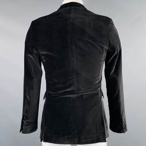 PAUL SMITH Size 36 Black Velvet Polyester Notch Lapel Sport Coat