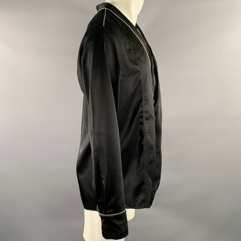 BED J.W. FORD Size L Black White Satin Pajama Long Sleeve Shirt