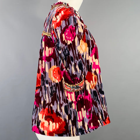 ULLA JOHNSON Size 2 Multi Color Velour Abstract Floral Beaded Blouse