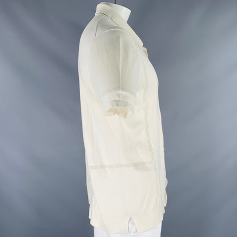 TODD SNYDER Size L Cream Eyelet Silk Cotton Short Sleeve Shirt