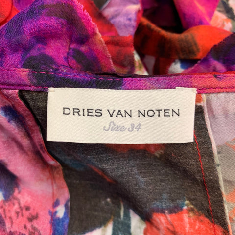 DRIES VAN NOTEN Size 2 Multi-Color Viscose Blend Floral One Shoulder Dress