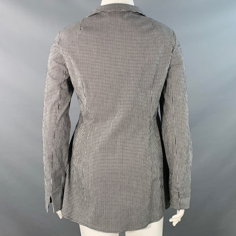 NINA MCLEMORE Size 10 Black White Cotton Blend Seersucker Gingham Jacket Blazer