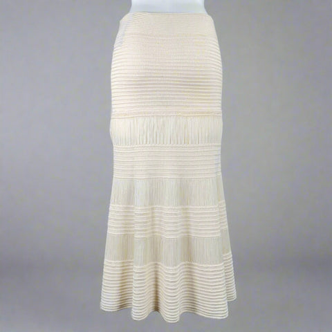 CELINE Size M Cream Silk Cotton Knit Elastic Waistband Maxi Skirt