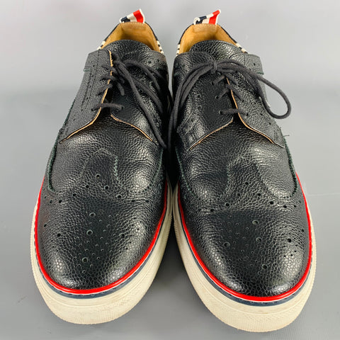 THOM BROWNE Size 11 Navy White Red Perforated Leather Wingtip Sneakers