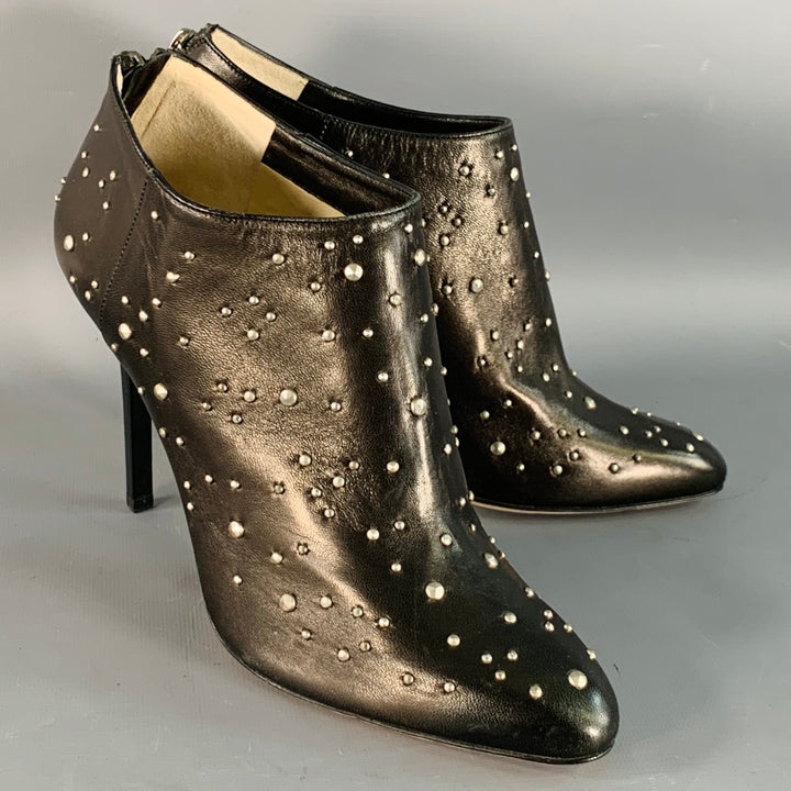 JIMMY CHOO Size 9.5 Black Studded Leather Back Zipper Stiletto Boots