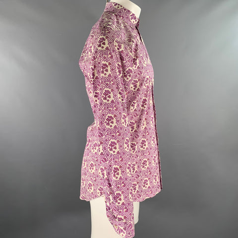 PRADA Chemise à manches longues en mélange de coton à motifs floraux abstraits violet, rose et blanc, taille S