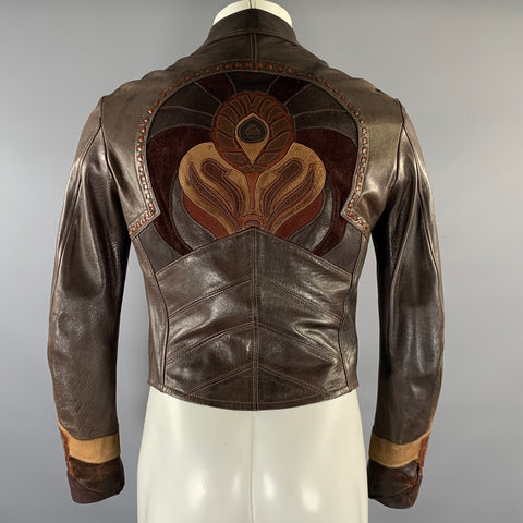 GUCCI TOM FORD Taille 38 Blouson Zippé en Cuir Marron Appliqué