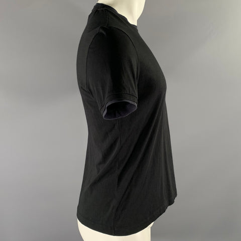 THEORY Size M Black Navy Cotton Mock-Layer T-shirt