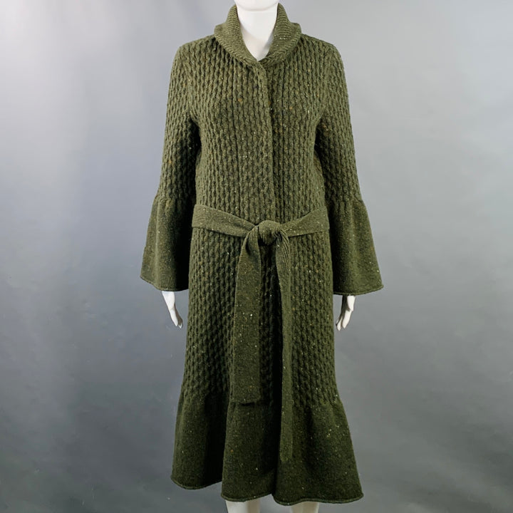 CAROLINA HERRERA Size XS Green Virgin Wool Cashmere Blend Cable Knit Coat