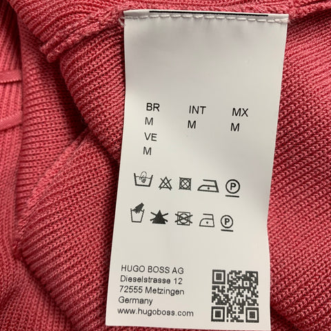 HUGO BOSS Taille M Cardigan court en maille côtelée de coton viscose rose ouvert sur le devant