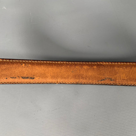 SAKS FIFTH AVENUE Size 40 Black Gold Lizard Leather Brass Belt