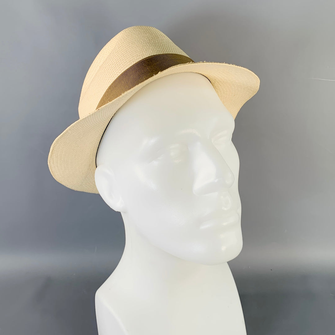 BARNEY'S NEW YORK Size S Beige Taupe Woven Straw Fedora