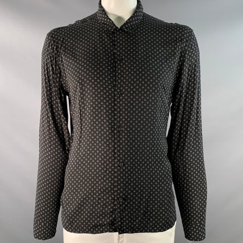 ALLSAINTS Size XL Black White Abstract Viscose Long Sleeve Shirt