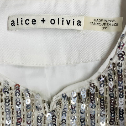 ALICE + OLIVIA Size S Silver Polyester Sequined Stripe Jacket Blazer