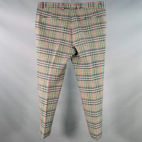 MSGM Size 36 Multi Color Plaid Virgin Wool Tapered Flat Front Dress Pants