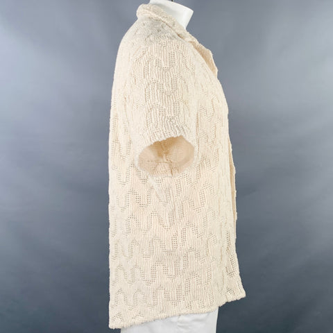 OAS Size L Atlas Cuba Crochet Cream Geometric Cotton Blend Short Sleeve Shirt