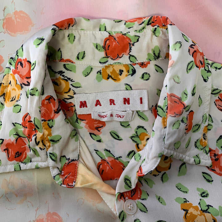 MARNI Size M Distressed Floral Long Sleeve Long Sleeve Shirt