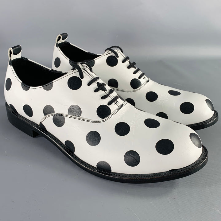 COMME des GARCONS HOMME PLUS SS16 Size 9 White Black Polka Dot Leather Lace-Up Shoes
