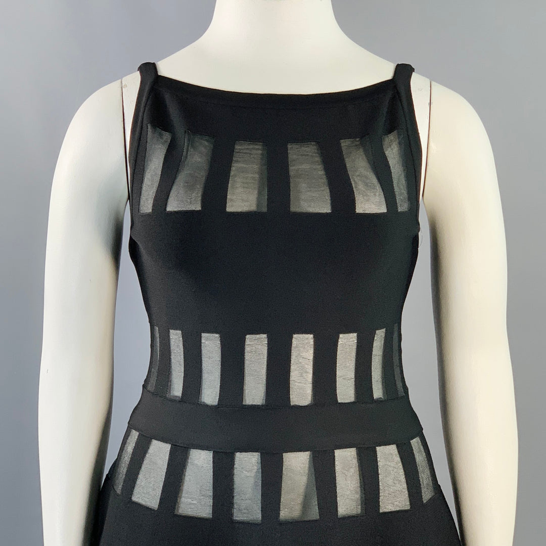 ALAIA Size L Black Viscose Blend Cut Out Sleeveless Midi Dress