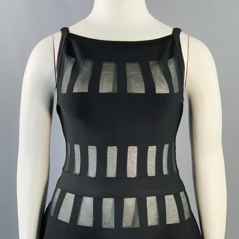 ALAIA Size L Black Viscose Blend Cut Out Sleeveless Midi Dress