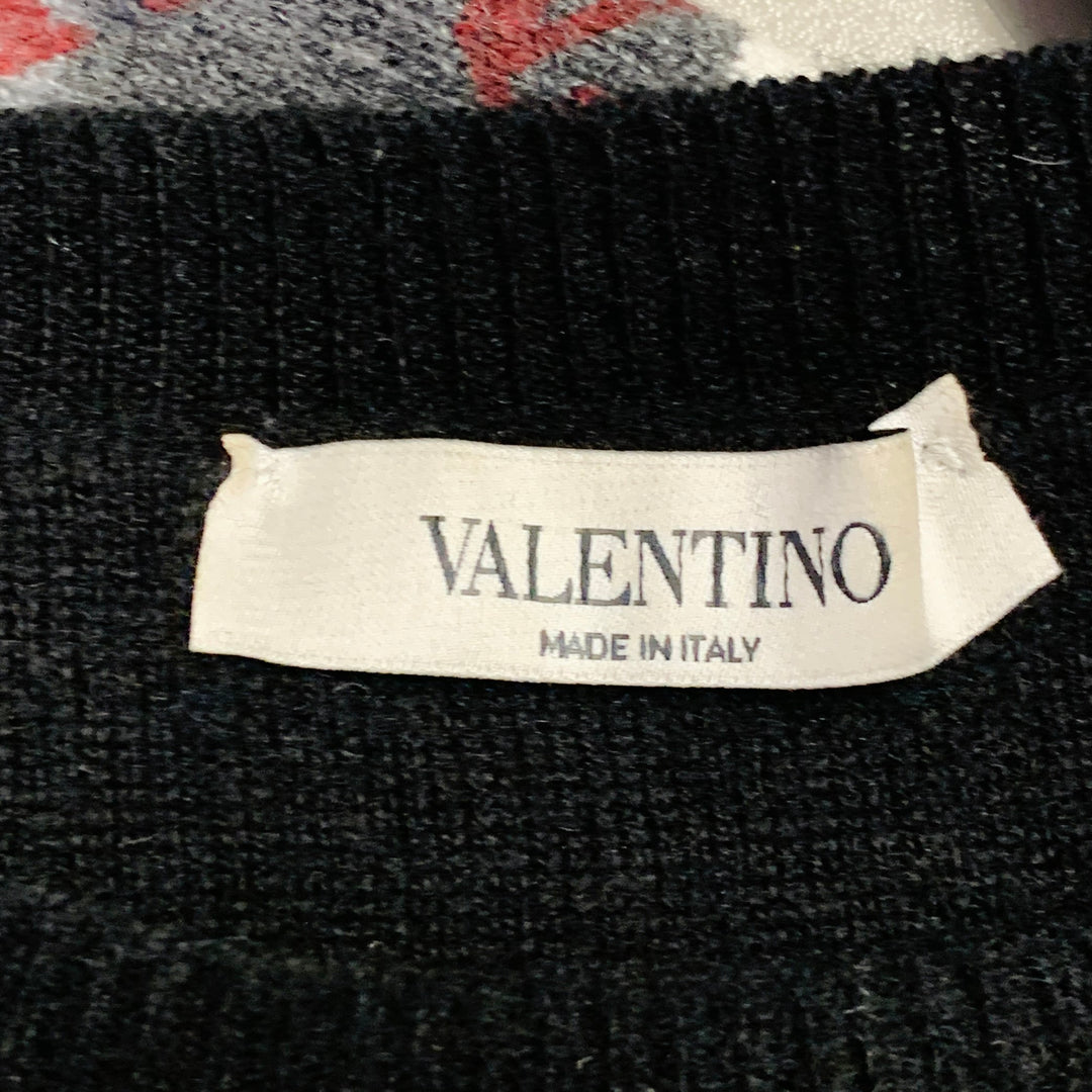 VALENTINO Size S Grey Black White Knit Camouflage Logo Cashmere Crew Neck Pullover