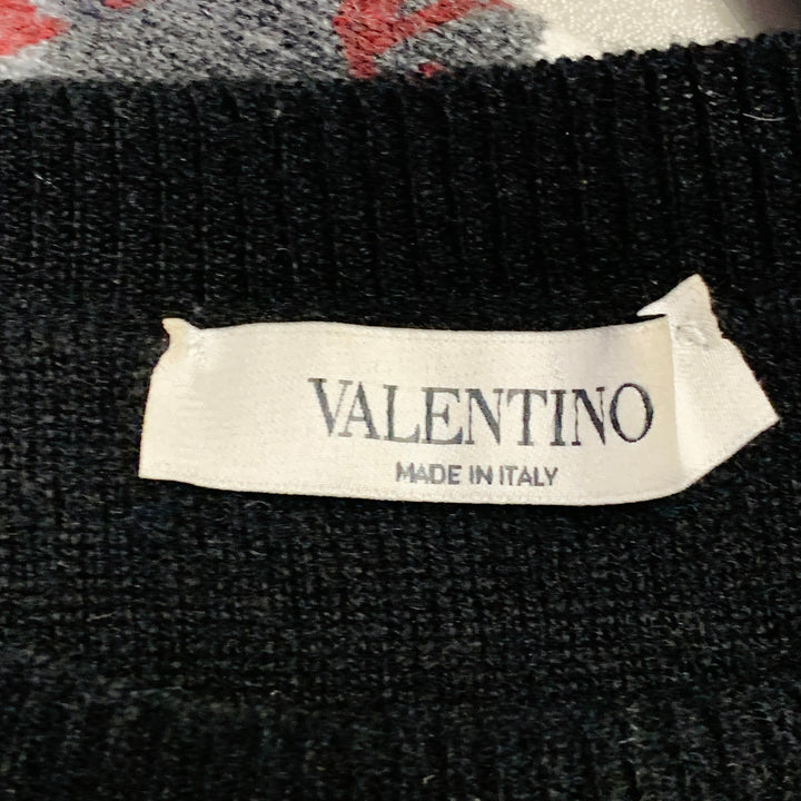 VALENTINO Size S Grey Black White Knit Camouflage Logo Cashmere Crew Neck Pullover
