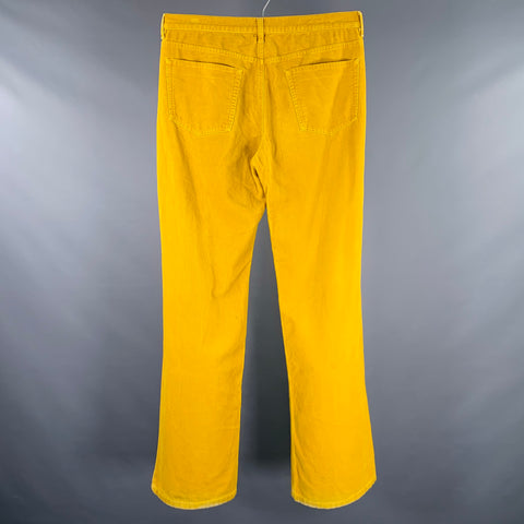 DRIES VAN NOTEN Size 32 Yellow Corduroy Cotton Button Fly Casual Pants