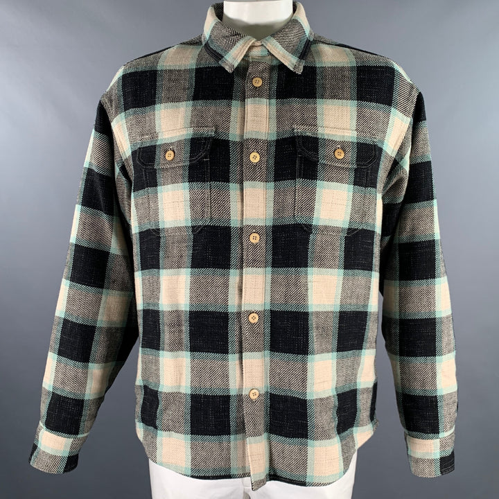 VISVIM Size L Black Green Beige Plaid Wool Linen Down Filled Jacket