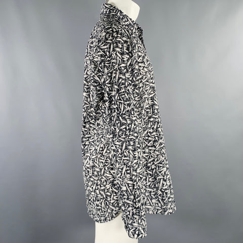 SAINT LAURENT Size M Black White Print Cotton Button Up Long Sleeve Shirt