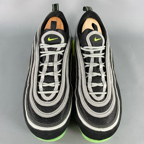 NIKE Size 10.5 Black Neon Green Mesh Lace-Up Sneakers
