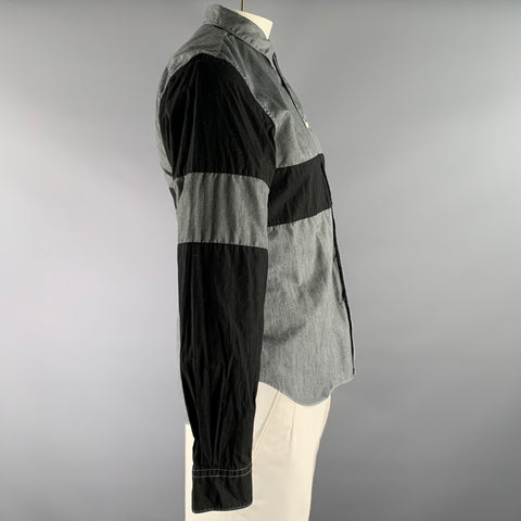 COMME des GARCONS SHIRT Size L Grey Black Color Block Long Sleeve Shirt