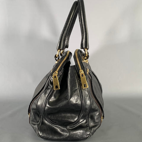 MARC JACOBS Black Brown Leather Satchel top Handles Handbag