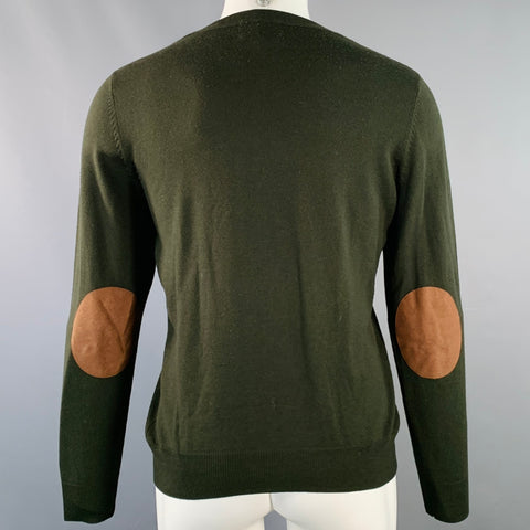 ODIN Size M Forest Green Knit Cashwool Faux Suede Crew Neck Pullover
