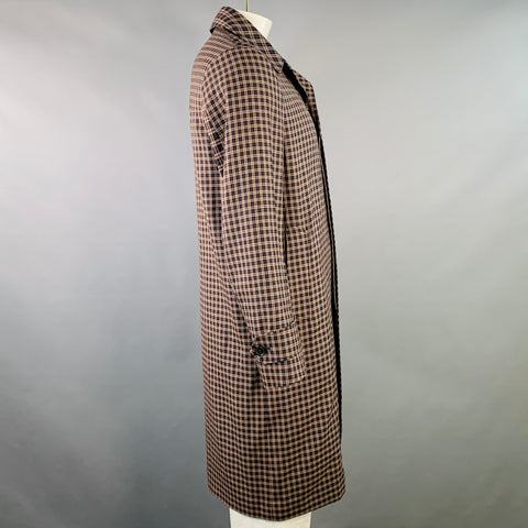PAUL SMITH Size M Tan Navy Black Plaid Wool Blend Hidden Placket Coat