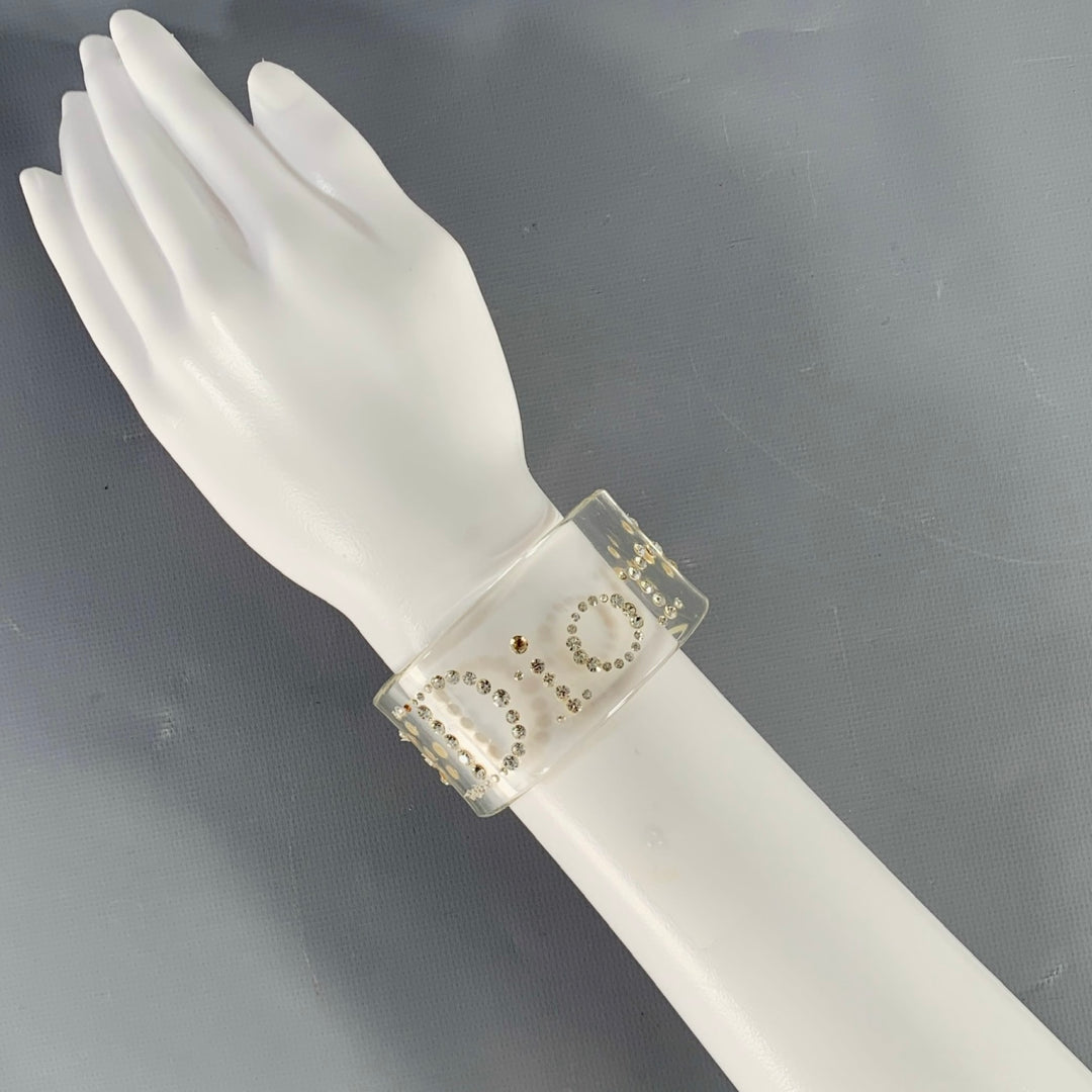 DIOR 90s Silver Clear Lucite Rhinestones Cuff Bracelet