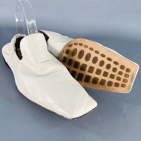 BOTTEGA VENETA Size 12 Crunch Lux Cream Leather Square Toe Flats