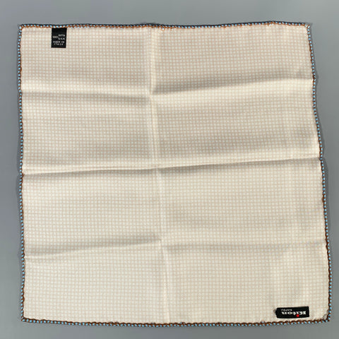 KITON Brown Blue Squares Silk Pocket Square