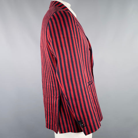 MASSIMO PIOMBO Size 44 Red Black Stripe Linen Cotton Sport Coat