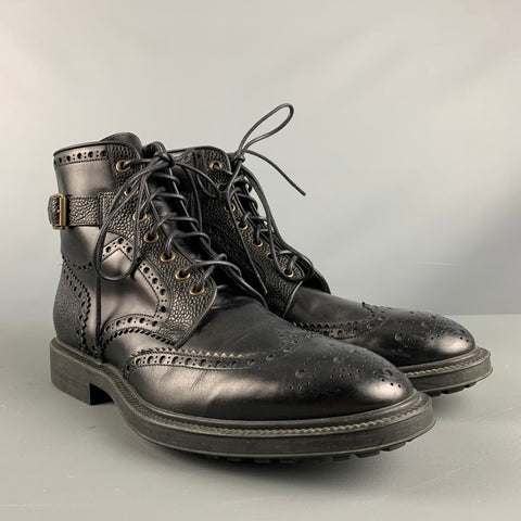 PAUL SMITH Size 9 Black Perforated Leather Wingtip Boots