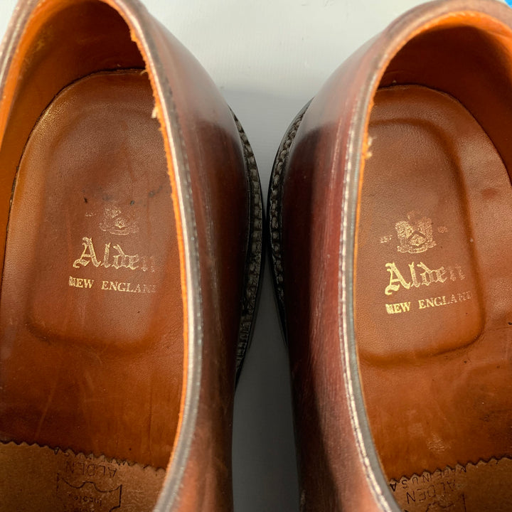 ALDEN Size 10 Plain Toe Blucher Brown Leather Lace-Up Shoes
