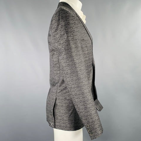 CALVIN KLEIN COLLECTION Chest Size 38 Grey Jacquard Wool Silk Sport Coat