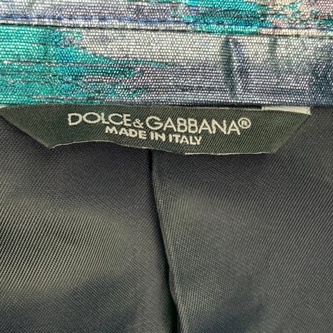DOLCE & GABBANA Silicia Size 46 Blue Silver Metallic Marbled Polyester Silk 3 Piece Suit